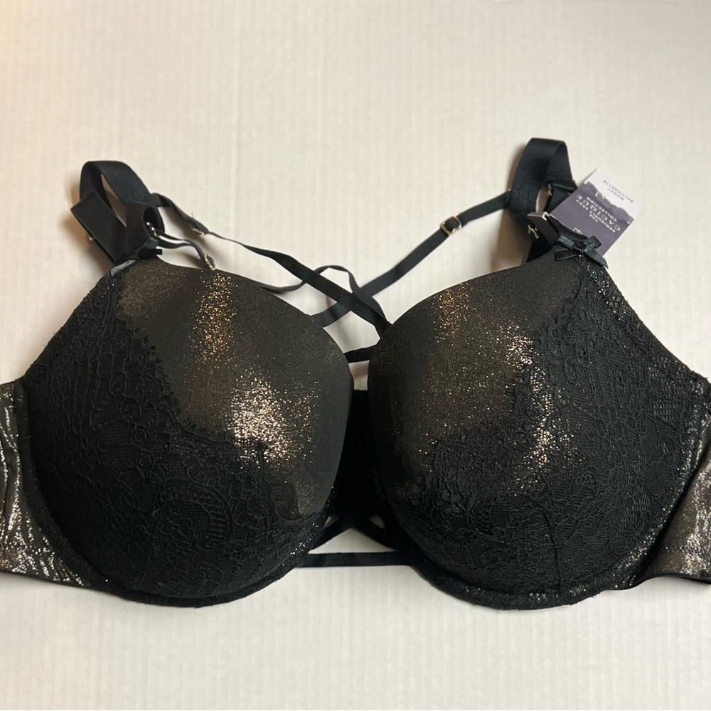 NWT black/gold lace strappy boost balconette by Lane Bryant sz. 46 D
